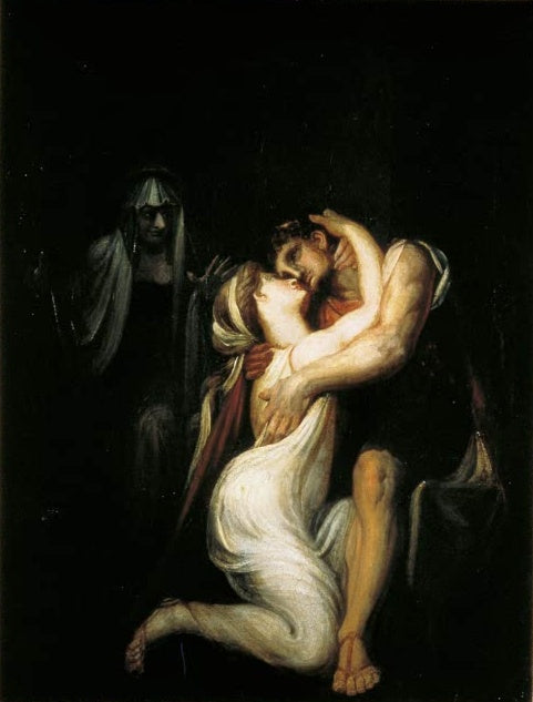 Johann Heinrich Füssli Penelope umarmt Odysseus Kunstkopie, Wiedersehen eines Paares mit alter Amme im Hintergrund