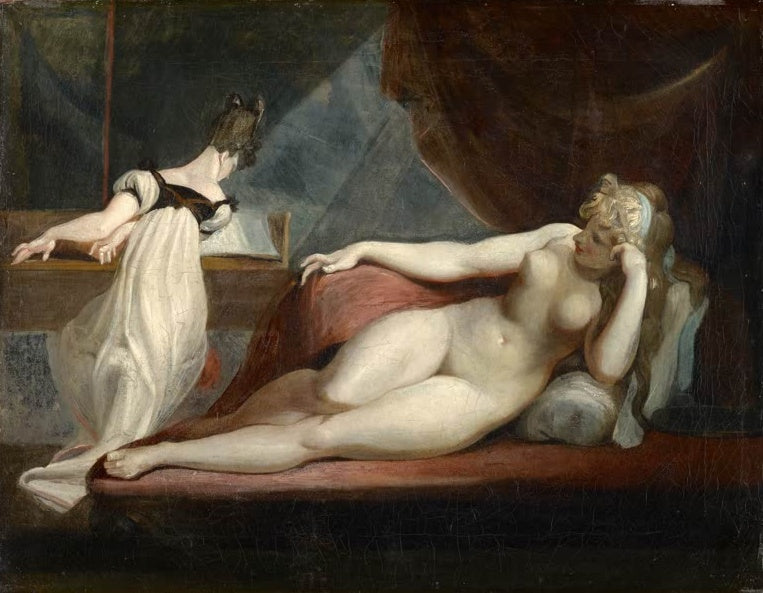 Johann Heinrich Füssli Ruhender Frauenakt und Klavierspielerin Kunstkopie, liegende Frau und Pianistin in einem Salon