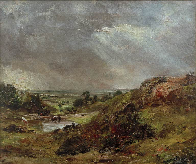Heidehügel mit kleinem Teich unter dunklen, regenschweren Wolken – John Constable Teich am Branch Hill, Hampstead Kunstkopie
