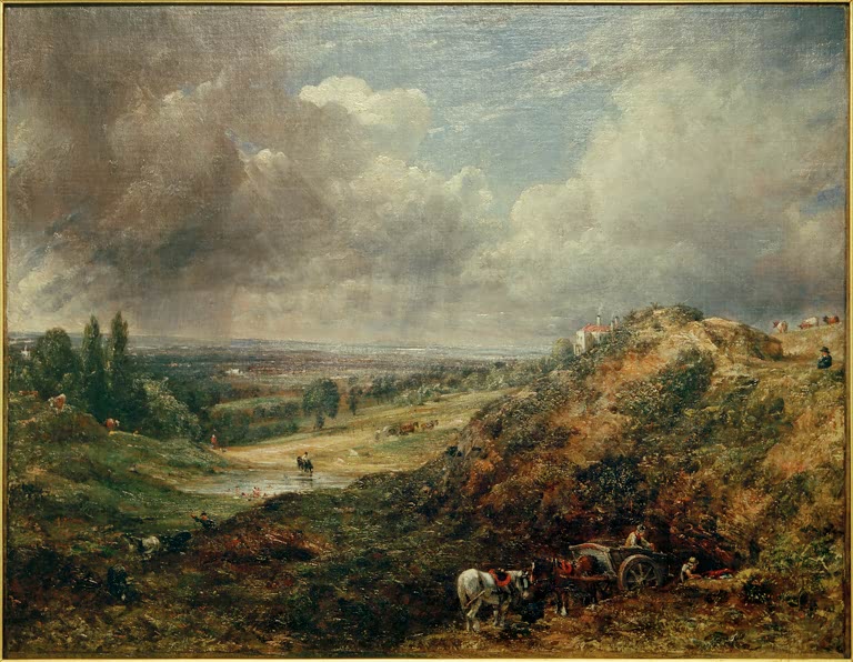 Heidehügel mit Fuhrwerk unter schweren Gewitterwolken – John Constable Teich am Branch Hill, Hampstead Kunstkopie