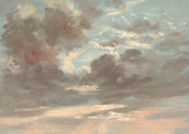 Rosa und graue Wolken vor blauem Himmel – John Constable Wolkenstudie: Stürmischer Sonnenuntergang Kunstkopie