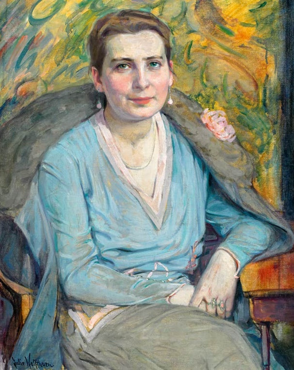 Julie Wolfthorn Marta Baedeker, sitzend in Halbfigur mit umgelegter Pelzjacke Kunstkopie, zugeschriebenes Damenbildnis