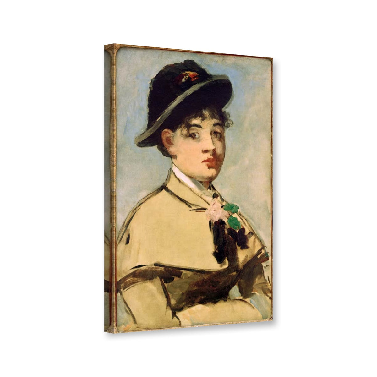 Junge Frau mit Pelerine (Jeanne Demarsy) von Édouard Manet als Leinwand – Perspektivansicht