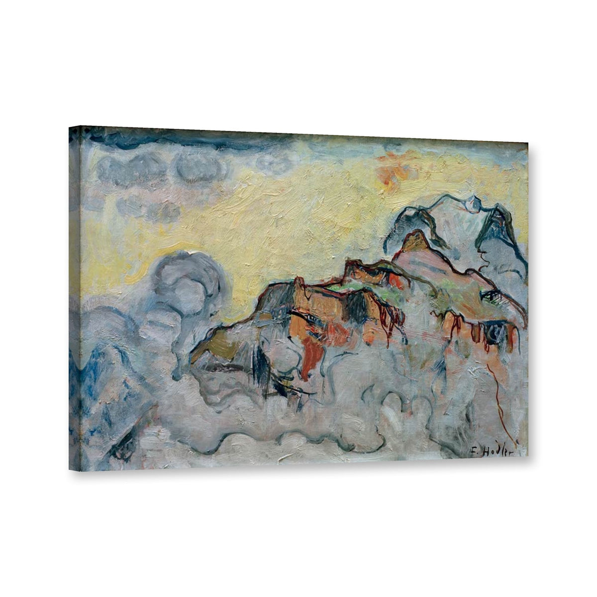 Jungfrau von Mürren aus, Querformat, um 1911 von Ferdinand Hodler als Leinwand – Perspektivansicht