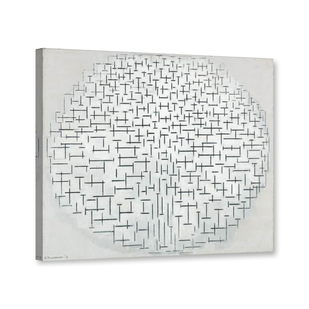 Komposition 10 in Schwarz und Weiß, 1915, Otterlo von Piet Mondrian als Leinwand – Perspektivansicht