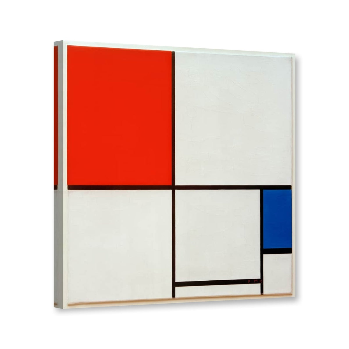 Komposition A mit Rot und Blau, 1932, Winterthur von Piet Mondrian als Leinwand – Perspektivansicht