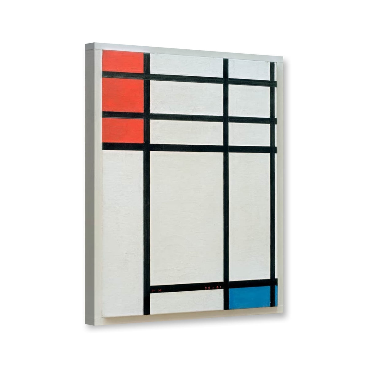 Komposition in Rot, Blau und Weiß, 1939 von Piet Mondrian als Leinwand – Perspektivansicht