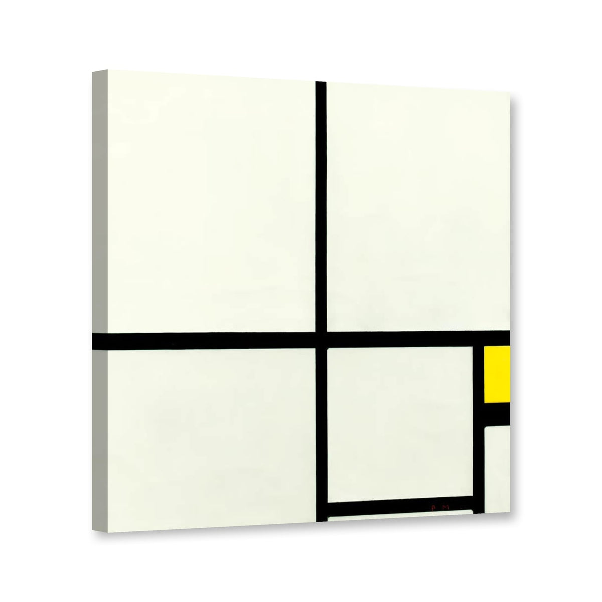 Komposition mit Gelb, 1930, Düsseldorf von Piet Mondrian als Leinwand – Perspektivansicht