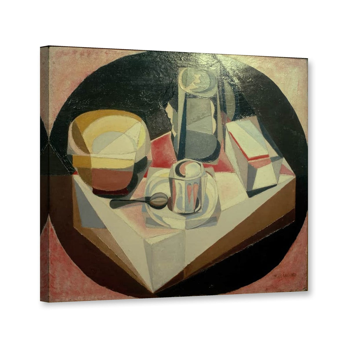 Kubistisches Stillleben mit Tasse und Löffel von Maria Blanchard als Leinwand – Perspektivansicht