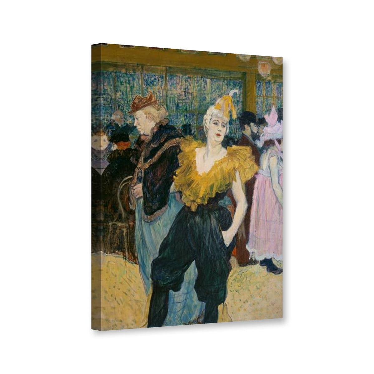 La Clownesse Cha-U-Ka-O im Moulin Rouge von Henri de Toulouse-Lautrec als Leinwand – Perspektivansicht