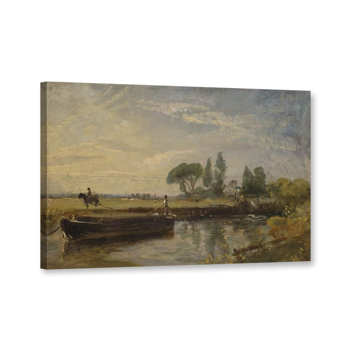 Lastkahn unterhalb der Schleuse von Flatford von John Constable als Leinwand – Perspektivansicht