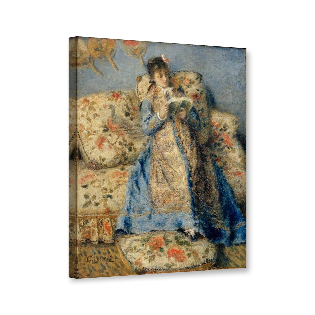 Madame Monet beim Lesen von Pierre-Auguste Renoir als Leinwand – Perspektivansicht