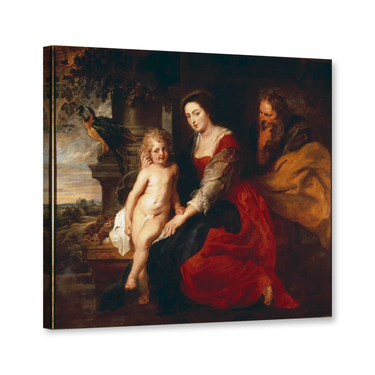 Madonna mit dem Papagei von Peter Paul Rubens als Leinwand – Perspektivansicht