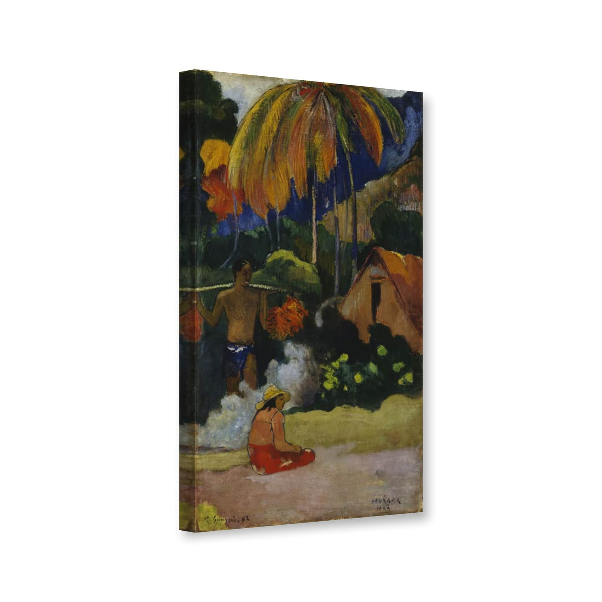 Mahana maà II" (Der Tag der Wahrheit II von Paul Gauguin als Leinwand – Perspektivansicht