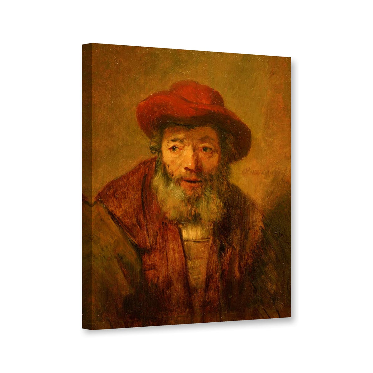 Männliches Porträt von Rembrandt van Rijn als Leinwand – Perspektivansicht