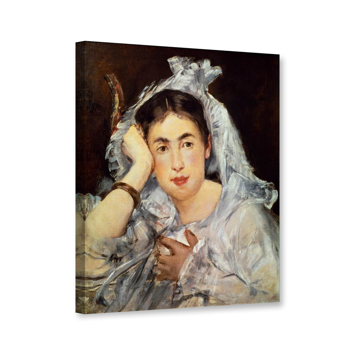 Marguerite de Conflans mit Kapuze von Édouard Manet als Leinwand – Perspektivansicht