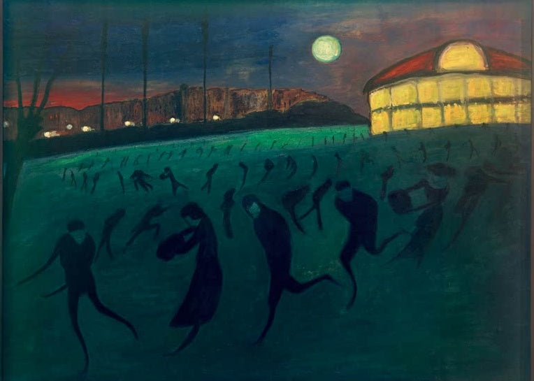 Marianne von Werefkin Schlittschuhläufer, Fassung in Bern Kunstkopie, dunkle Eisläufer auf grüner Fläche unter Vollmond