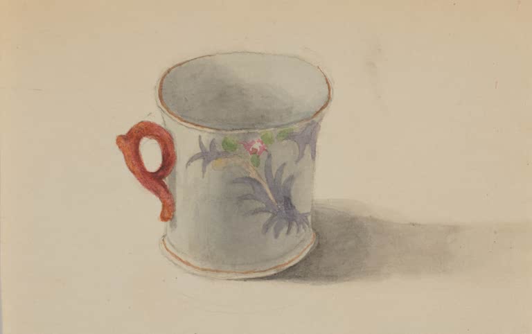 Mary Vaux Walcott Tasse mit Blumendekor Kunstkopie, kleine Tasse mit rotem Henkel und Blumendekor auf hellem Grund