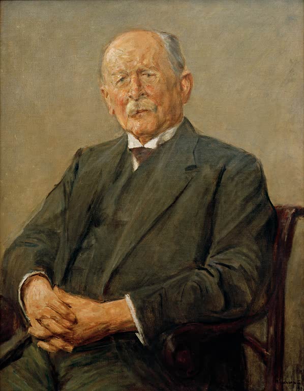 Älterer Herr mit weißem Schnurrbart sitzt im Sessel – Max Liebermann Bildnis des Generaldirektors Gerstenberg Kunstkopie
