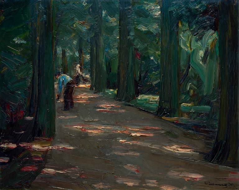 Max Liebermann Schattige Allee Kunstkopie, Spaziergänger unter dichten Baumkronen mit Lichtflecken auf dem Weg