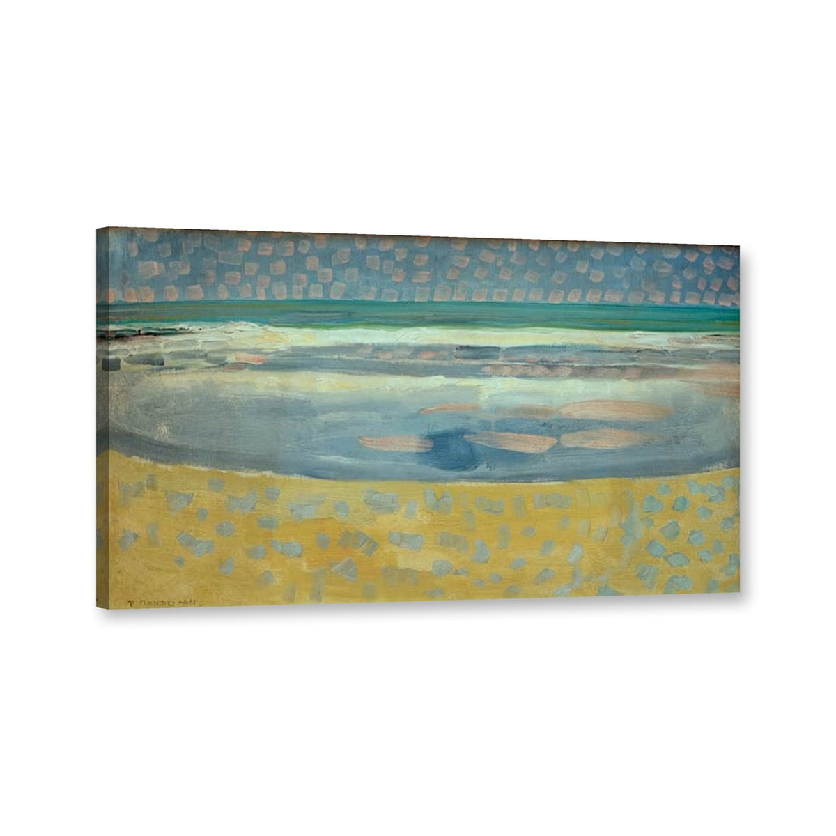 Meer bei Sonnenuntergang, 1909, Den Haag von Piet Mondrian als Leinwand – Perspektivansicht
