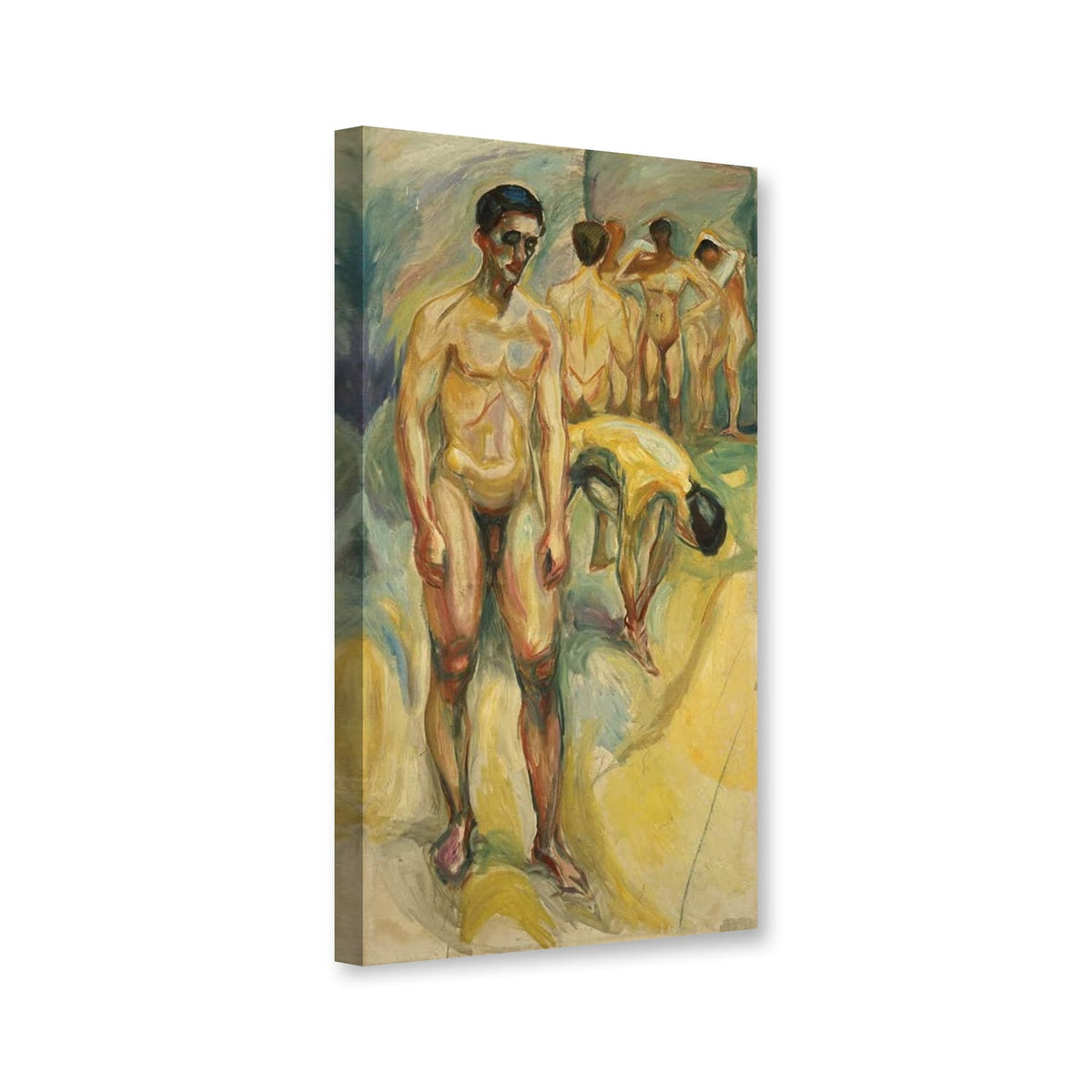 Nackte Männer im Bad, 1919 von Edvard Munch als Leinwand – Perspektivansicht