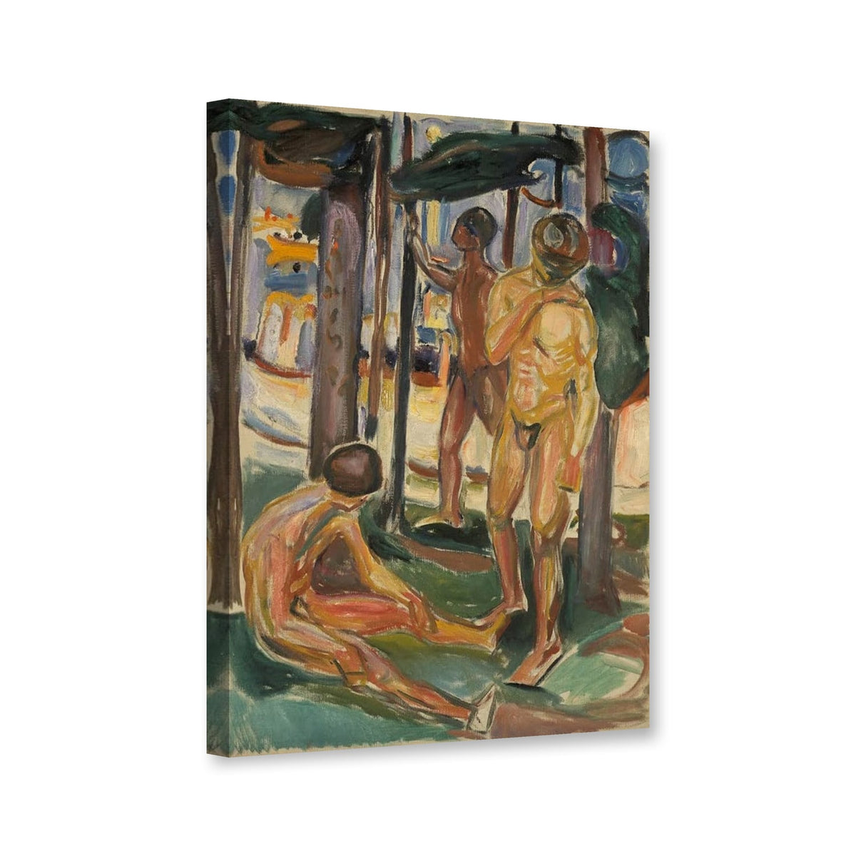 Nackte Männer in Landschaft, 1919 von Edvard Munch als Leinwand – Perspektivansicht