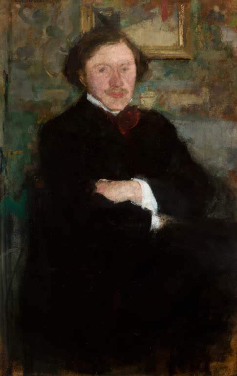Olga Boznańska Bildnis des Pianisten Prof. Antoni Dieth Kunstkopie, Pianist im schwarzen Gehrock mit roter Schleife