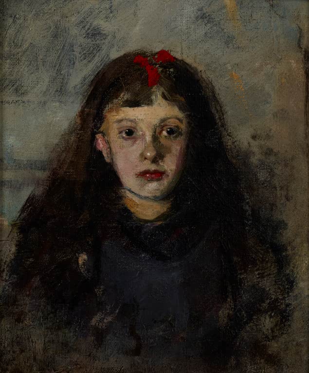Olga Boznańska Bildnis eines Mädchens, Zofia Sokołowska Kunstkopie, Mädchen mit langem Haar und roter Schleife