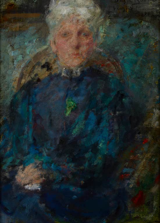 Olga Boznańska Bildnis Łucja Detloff Kunstkopie, ältere Frau mit weißem Haar im tiefblauen Kleid