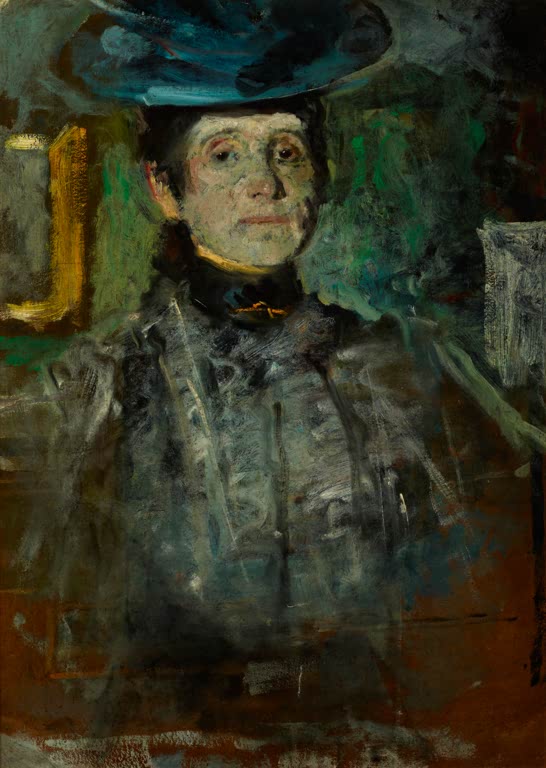 Olga Boznańska Selbstbildnis, um 1908 Kunstkopie, Frau mit blaugrünem Hut im grauen Kleid