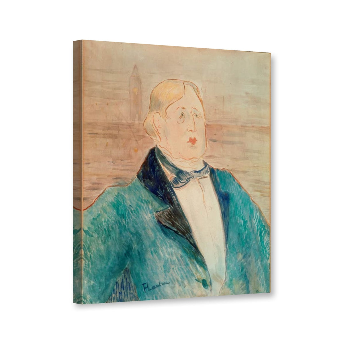 Oscar Wilde von Henri de Toulouse-Lautrec als Leinwand – Perspektivansicht