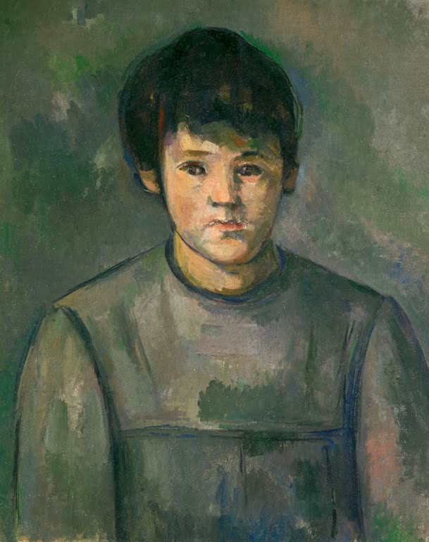 Mädchen mit dunklem Pony in graugrünem Kleid – Paul Cézanne Portrait de fillette Kunstkopie