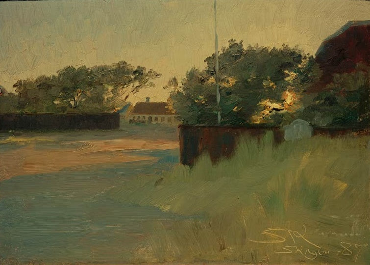 Dorfstraße mit Bäumen und Fahnenmast – Peder Severin Kröyer Ansicht von Brödnums Garten Kunstkopie
