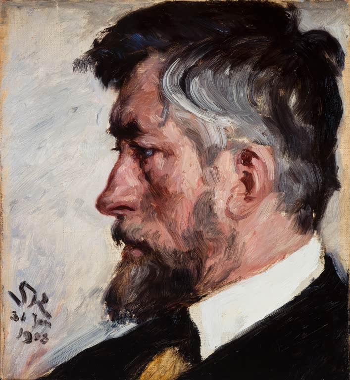 Männerprofil mit grauem Haar, Bart und weißem Kragen – Peder Severin Kröyer J. F. Willumsen Kunstkopie