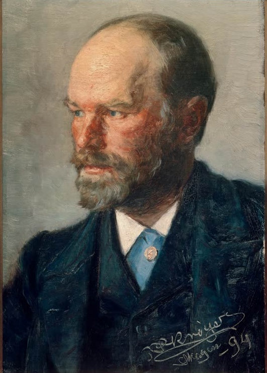 Männerbildnis im Profil mit Bart und blauer Krawatte – Peder Severin Kröyer Porträt des Malers Michael Ancher Kunstkopie