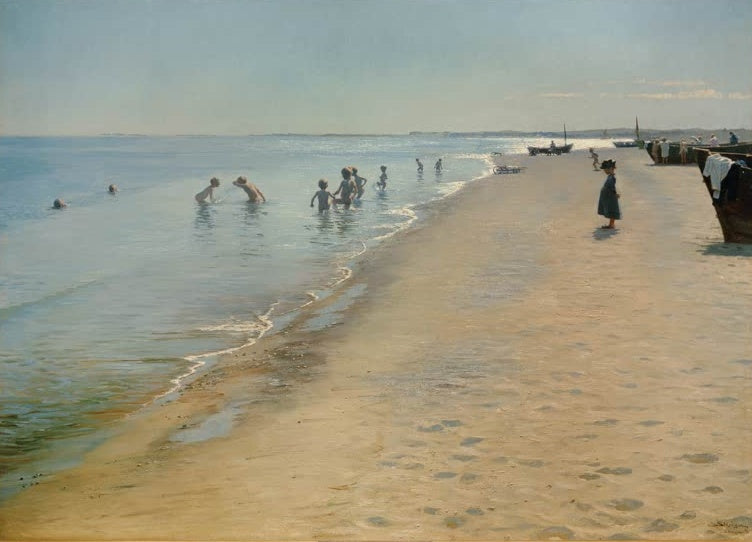 Peder Severin Kröyer Sommertag am Südstrand von Skagen Kunstkopie, badende Kinder am sonnigen Strand