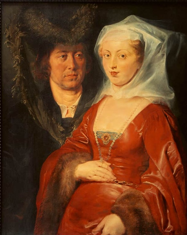 Peter Paul Rubens Ansegisus und die heilige Bega Kunstkopie, Doppelbildnis mit Pelzmütze und Frau in rotem Samtkleid