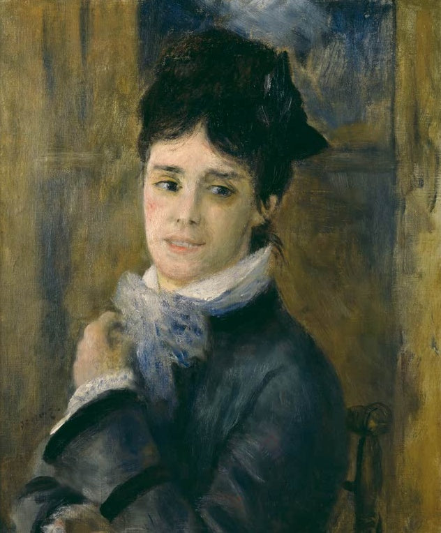Pierre-Auguste Renoir Bildnis der Madame Monet mit weißem Halstuch Kunstkopie, Frau mit weißem Schal blickt zur Seite