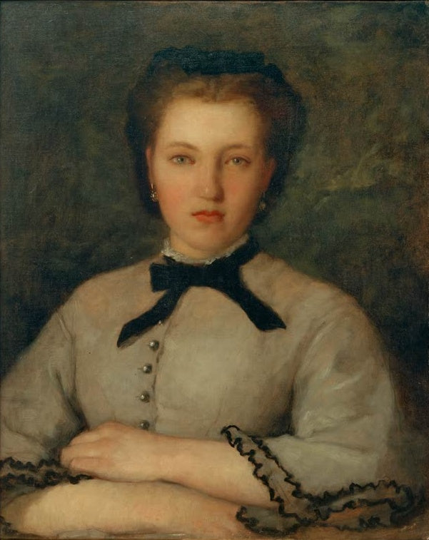Junge Frau mit schwarzer Schleife und grauem Kleid – Pierre-Auguste Renoir Bildnis von Marie-Zélie Laporte Kunstkopie
