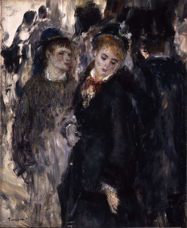 Zwei junge Frauen in dunkler Kleidung dicht beieinander – Pierre-Auguste Renoir Junge Mädchen Kunstkopie