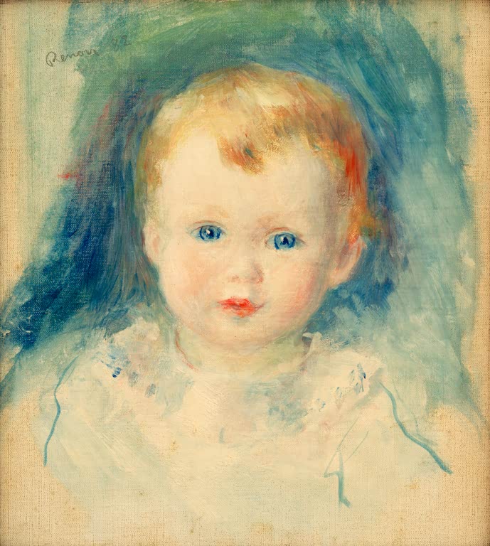 Kleinkind mit blauen Augen und rötlichem Haar in zarten Farben – Pierre-Auguste Renoir Kinderbildnis Kunstkopie