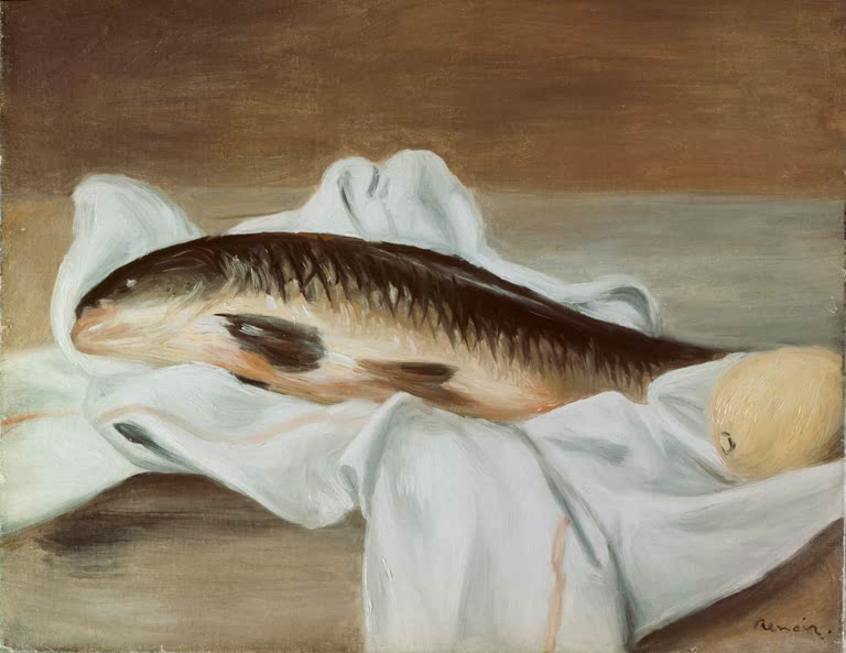 Stillleben mit Fisch und Zitrone auf weißem Tuch – Pierre-Auguste Renoir Poisson et Citron Kunstkopie