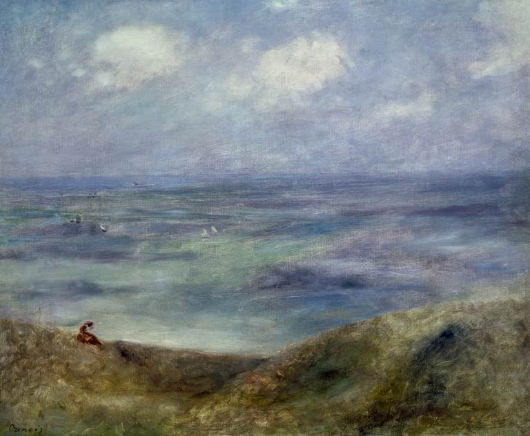 Blick über das Meer von einer grünen Küstenhöhe – Pierre-Auguste Renoir Vue sur la mer, Guernsey Kunstkopie