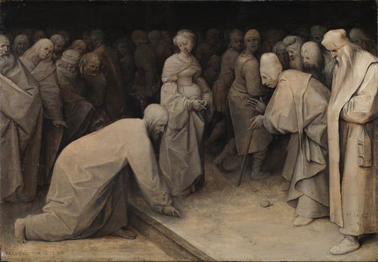 Christus kniet im Kreis der Männer, Grisaille – Pieter Bruegel der Ältere Christus und die Ehebrecherin Kunstkopie
