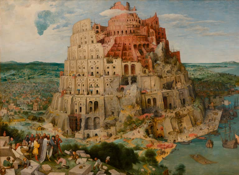 Riesiger Turm über Hafenstadt – Pieter Bruegel der Ältere Turmbau zu Babel Kunstkopie