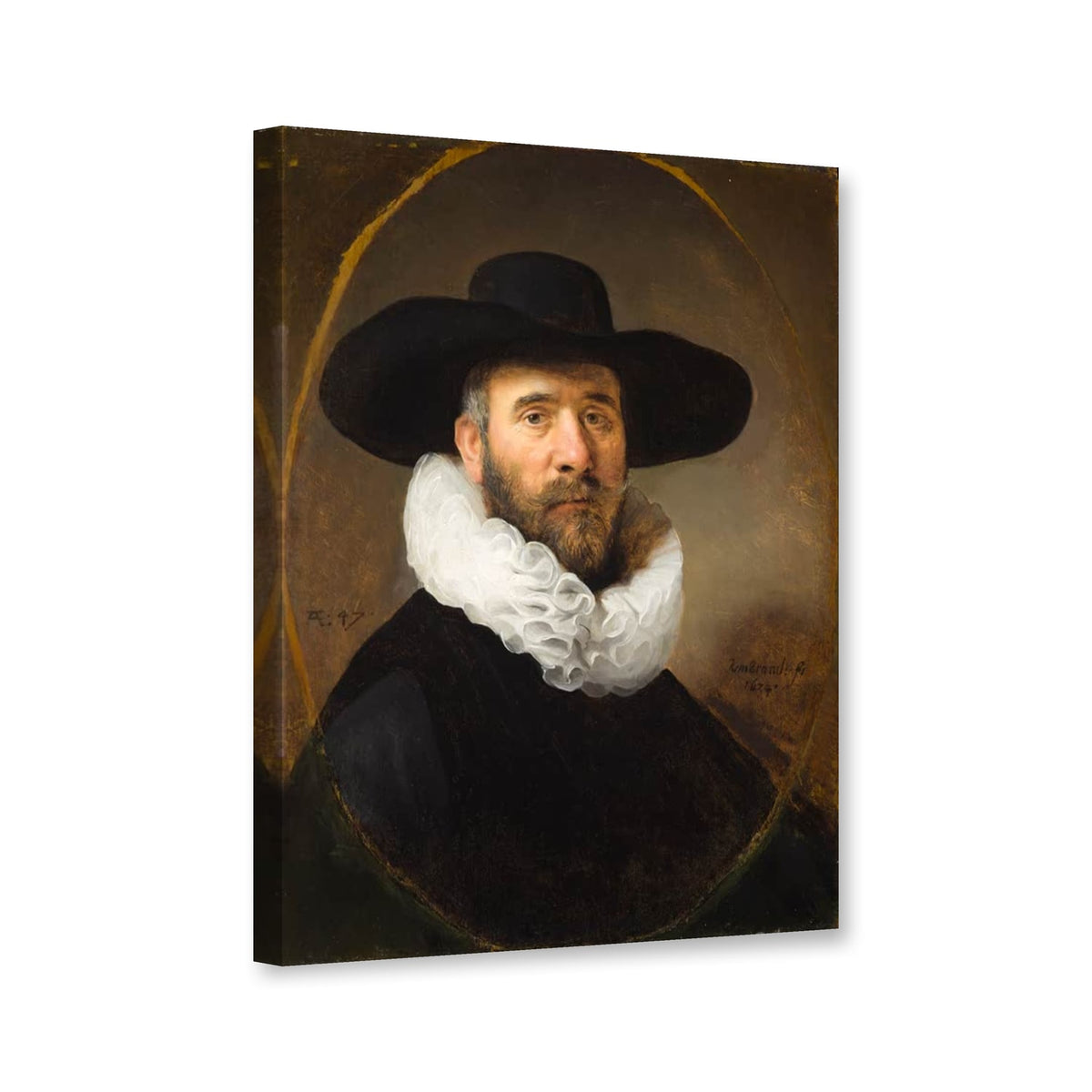Porträt des Dirck Jansz. Pesser von Rembrandt van Rijn als Leinwand – Perspektivansicht