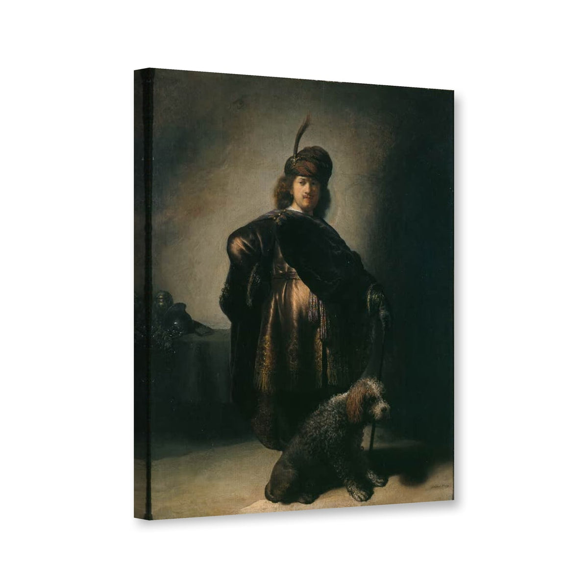Porträt des Künstlers in orientalischer Tracht von Rembrandt van Rijn als Leinwand – Perspektivansicht