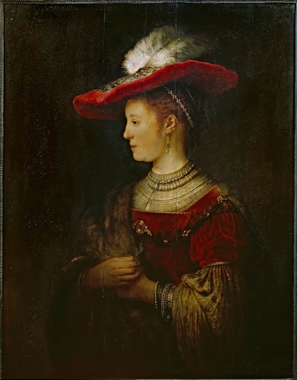 Rembrandt van Rijn Saskia van Uylenburgh im Profil, in reichem Kostüm Kunstkopie, roter Samthut
