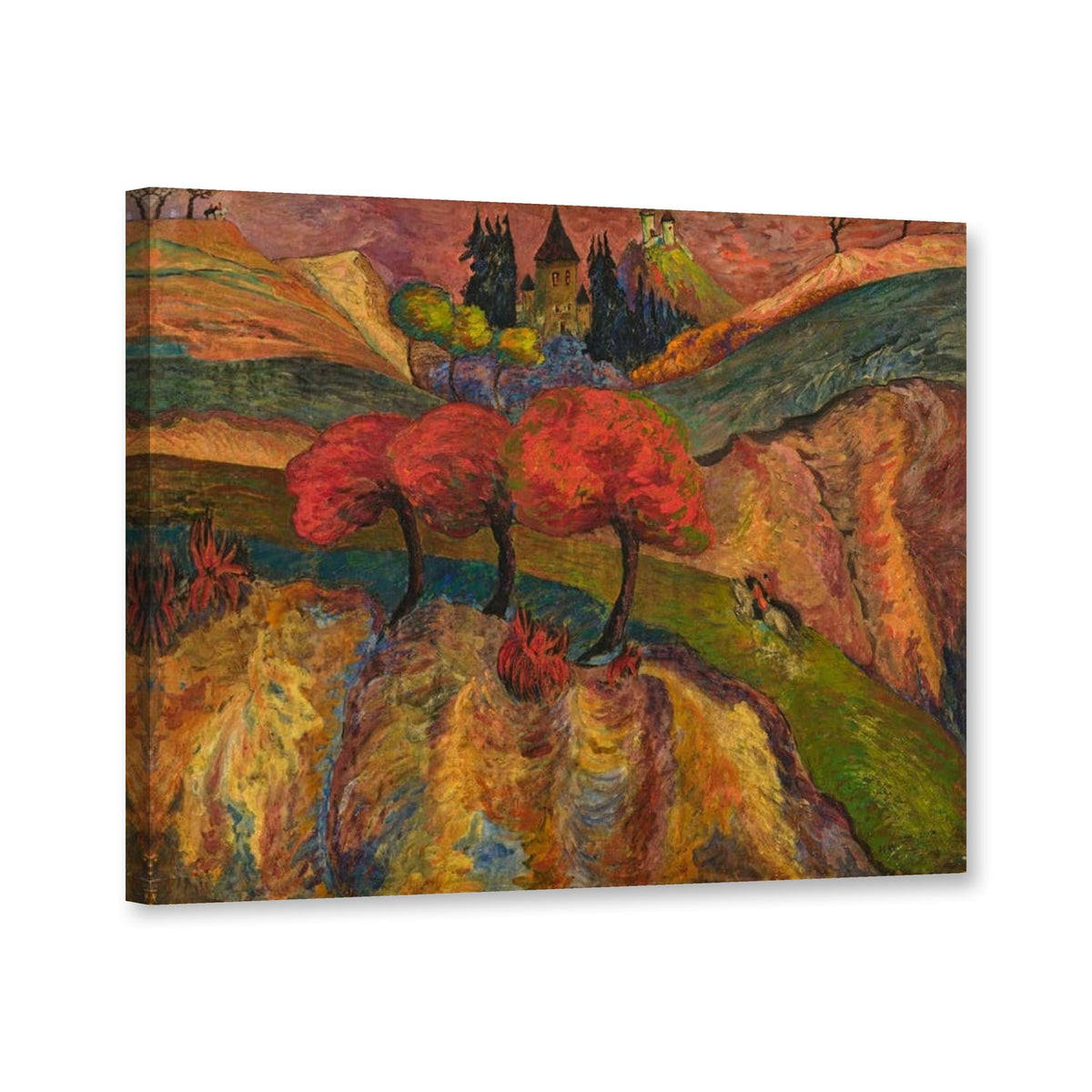 Romantische Landschaft mit Reitern von Marianne von Werefkin als Leinwand – Perspektivansicht